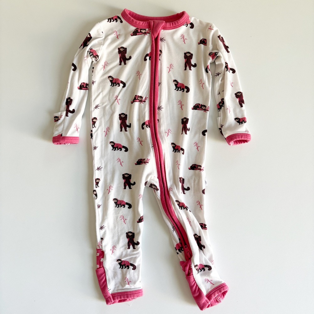 Bubble Baby Kids Red Panda Print Bamboo Zippy Sleeper Romper Size 3-6M